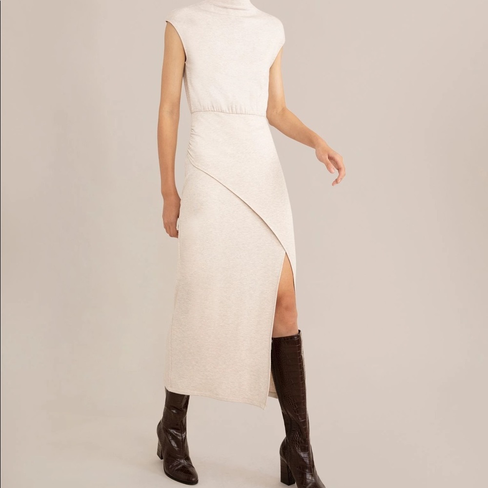 NEW- Side Slit Midi Dress - Size M in Oatmeal